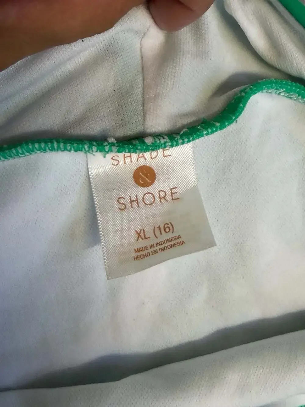 Shade & Shore Green and White Abstract Leaf Print Bikini Bottom, Size XL (16)